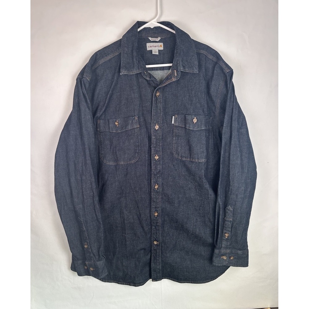 Carhartt Denim Shirt Men's XL Blue Dark L/S‎ Rotary Rinse Rugged Flex 102257